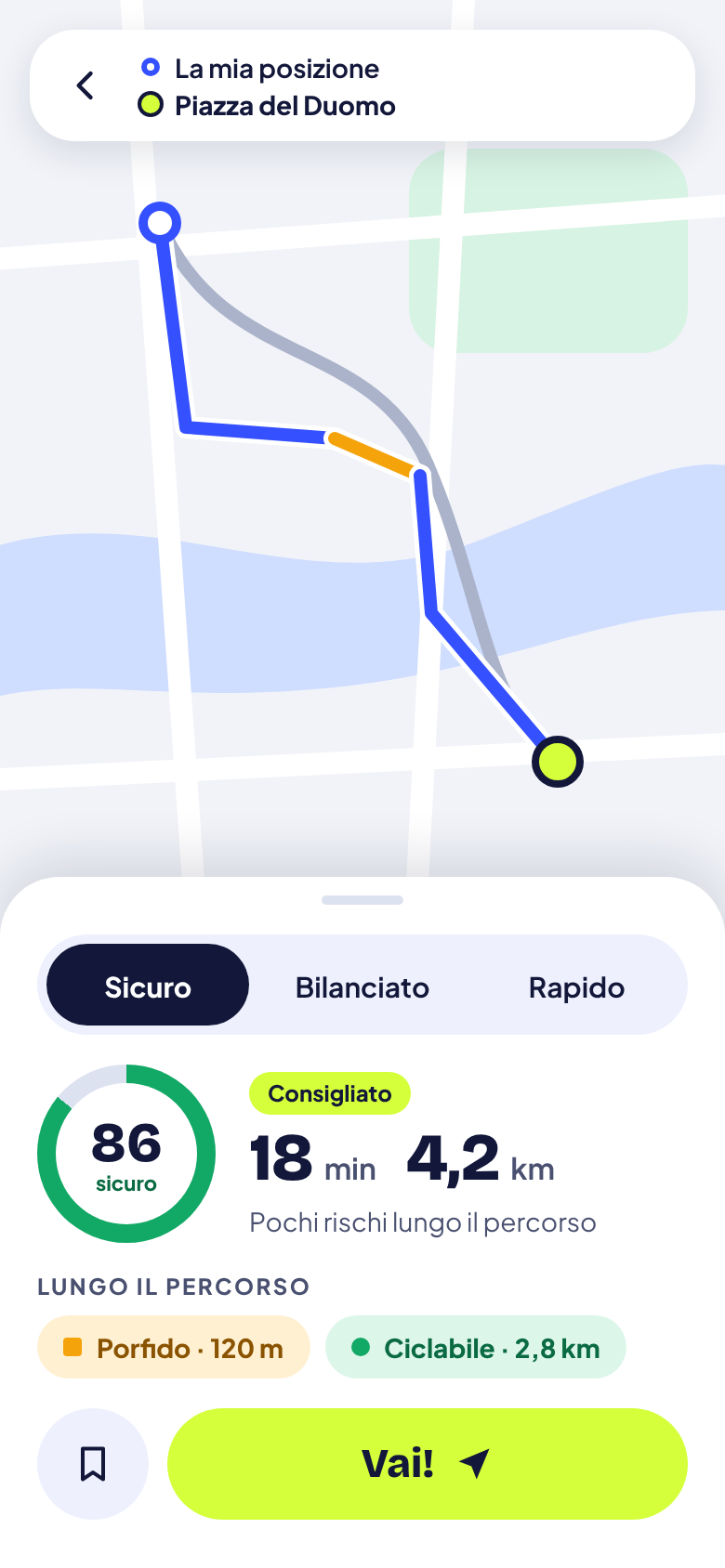 Slalom: scelta del percorso con punteggio di sicurezza 86 su 100